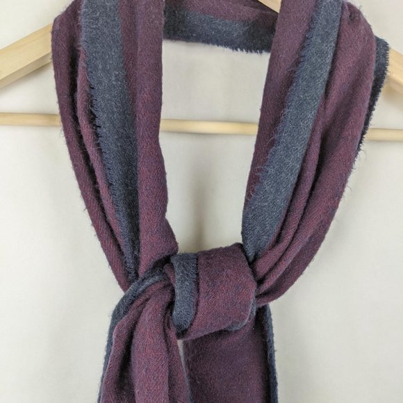 Jos A Bank Purple Grey Stripe Red Frayed Hem Scarf - Picture 6 of 6